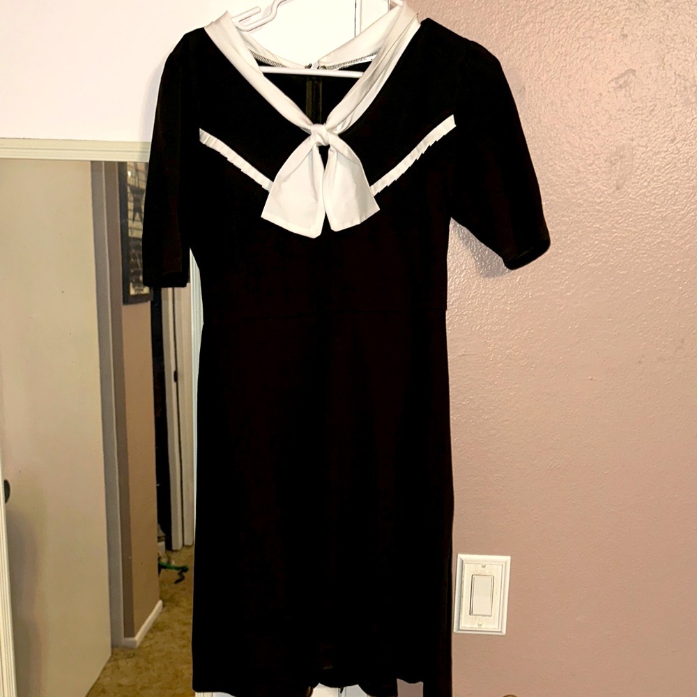 eShakti White and Olive Green Sailor Dress